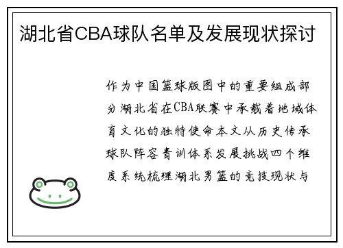 湖北省CBA球队名单及发展现状探讨